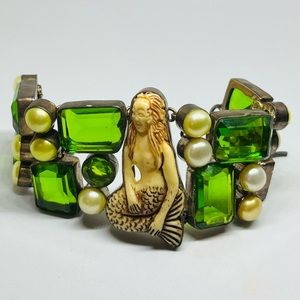 Mermaid and Green Glass and Pearl Bracelet